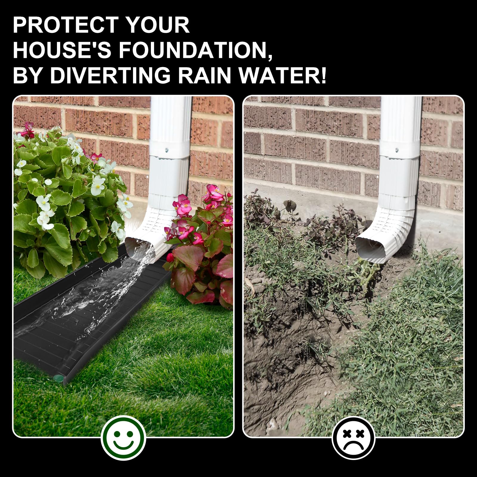 Creative.C downspout diverter reducing splash near walls