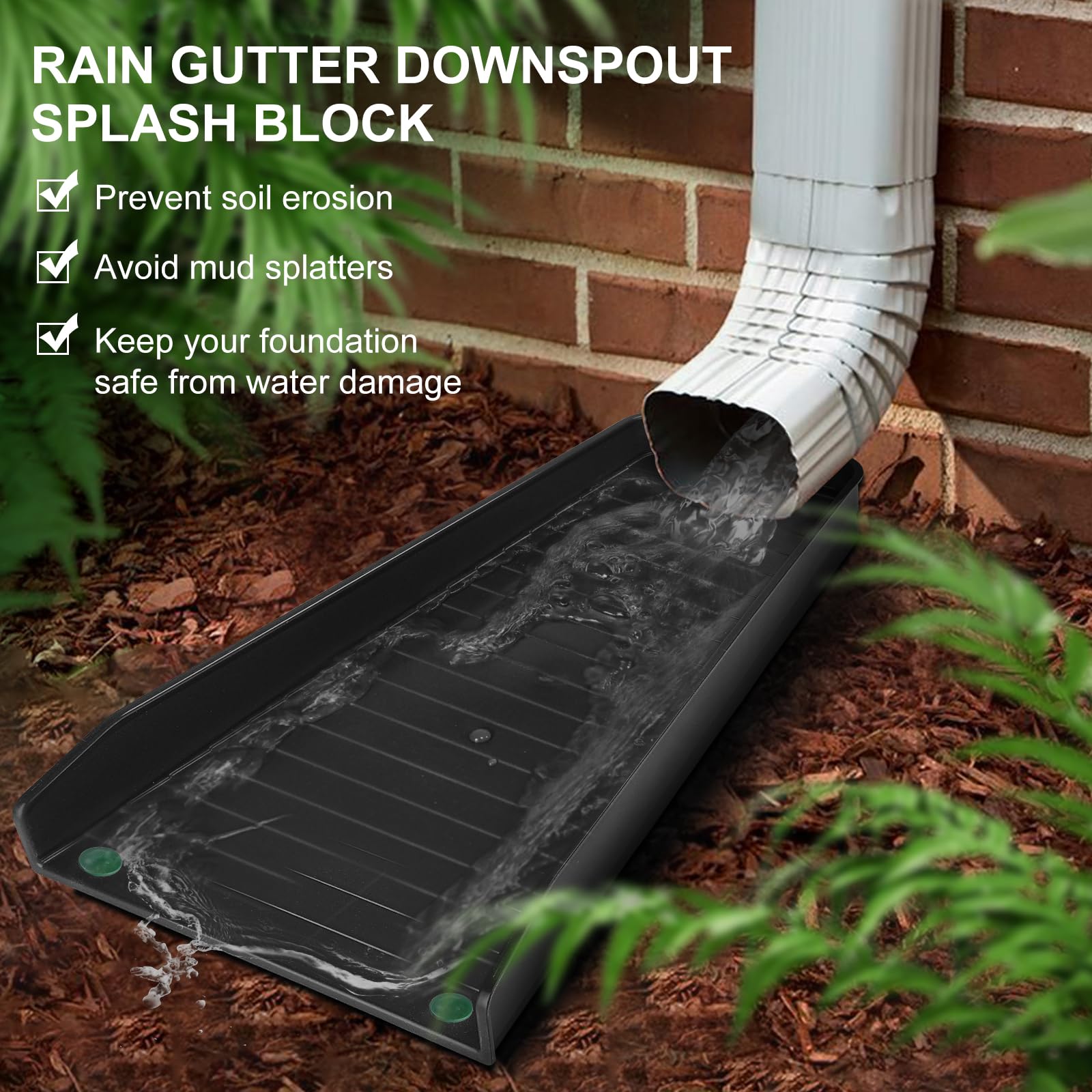 Creative.C downspout splash block 16.3 inches guiding water on concrete safely