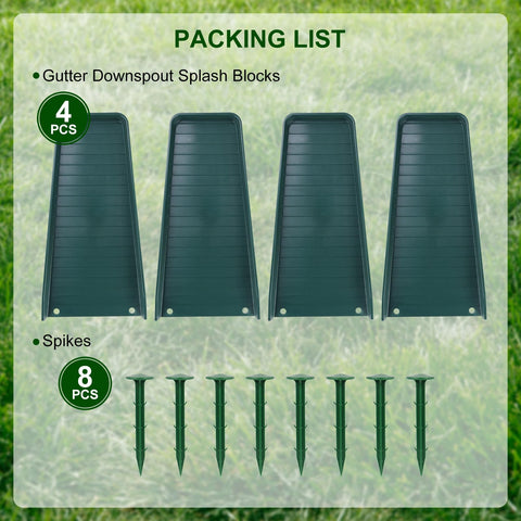 Creative.C green splash blocks protect lawn and concrete surfaces.