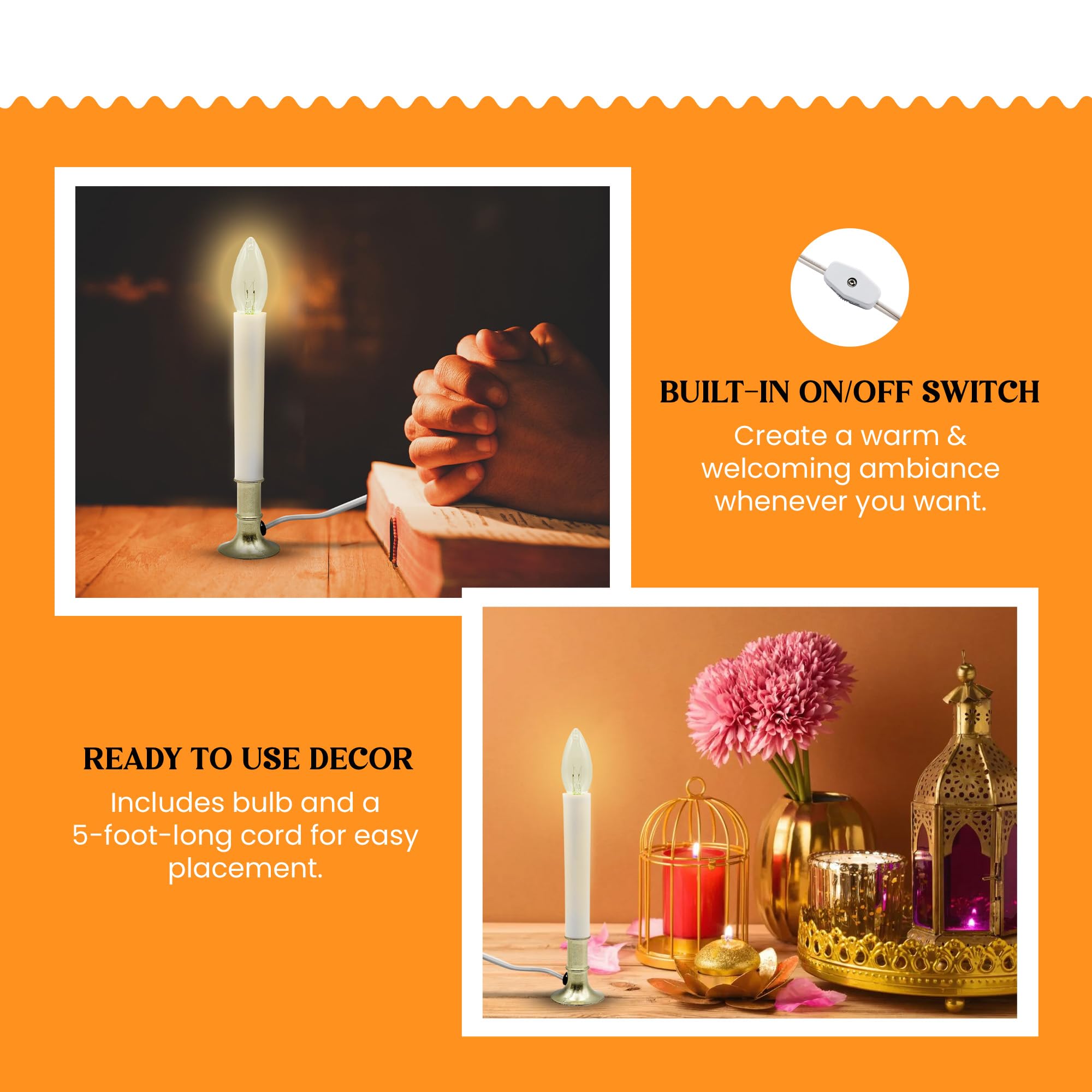 Creative Hobbies electric candle features 7-watt bulb for warm ambient light