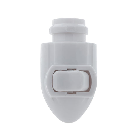 Creative Hobbies plug-in night light module installed in outlet showing compact size.