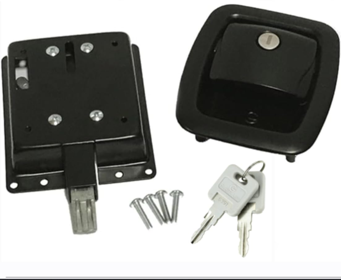 Creative Products Group Versa V latch with screws and key emphasizes complete kit for quick compatibility.