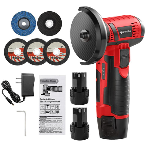 Creddux cordless angle grinder, 3-inch compact design for precise cuts in tight spaces.