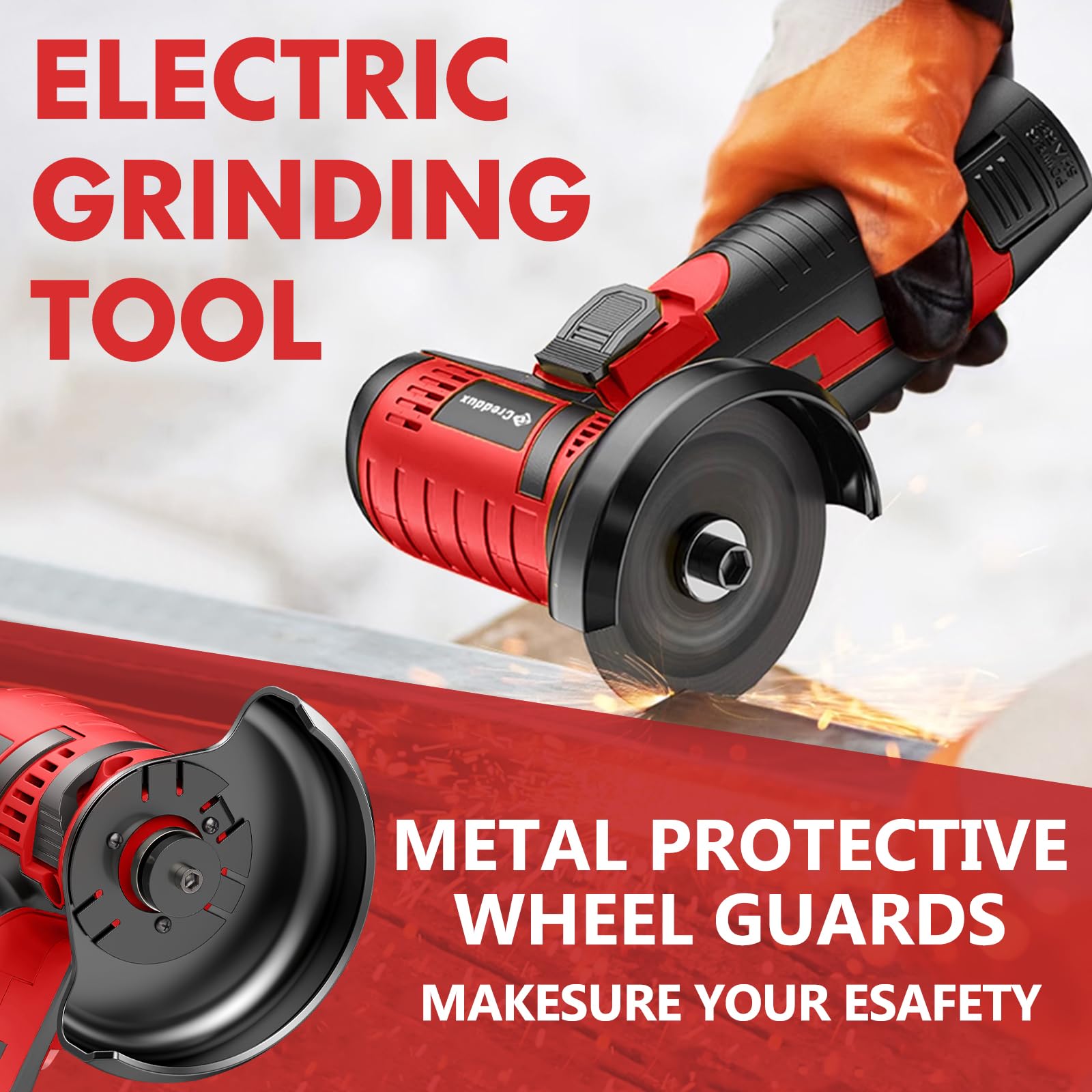 Creddux cordless angle grinder kit includes 5 cutting wheels for immediate versatility.