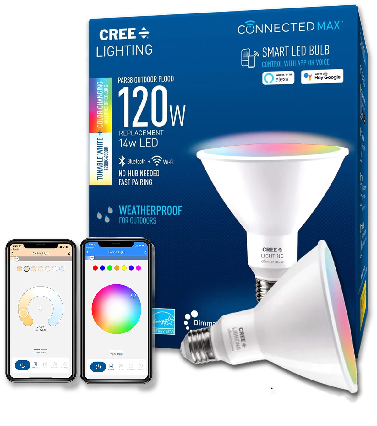 Cree Lighting Connected Max bulb outdoor flood at dusk for mood lighting
