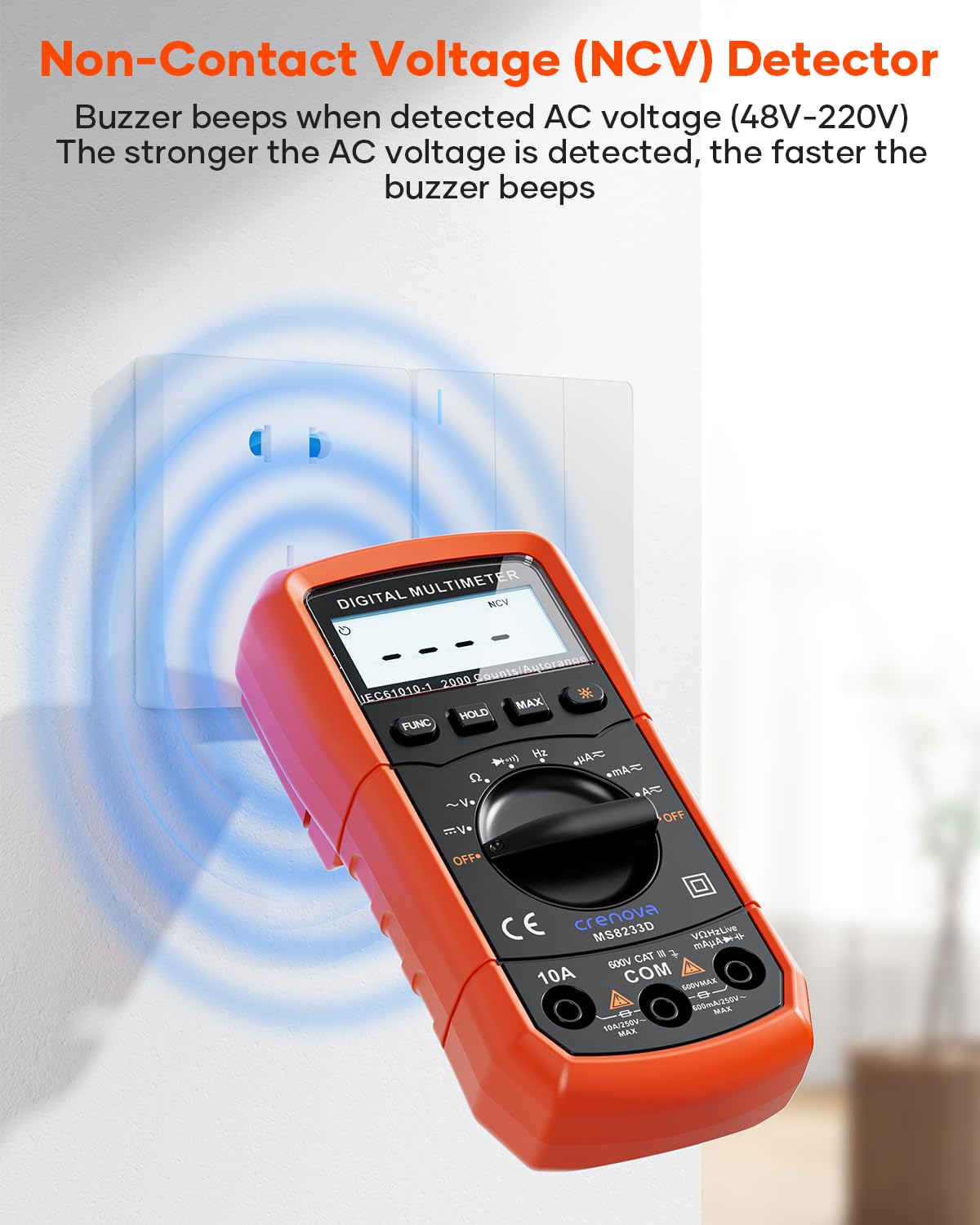 Crenova MS8233D non-contact voltage alert for proactive safety.