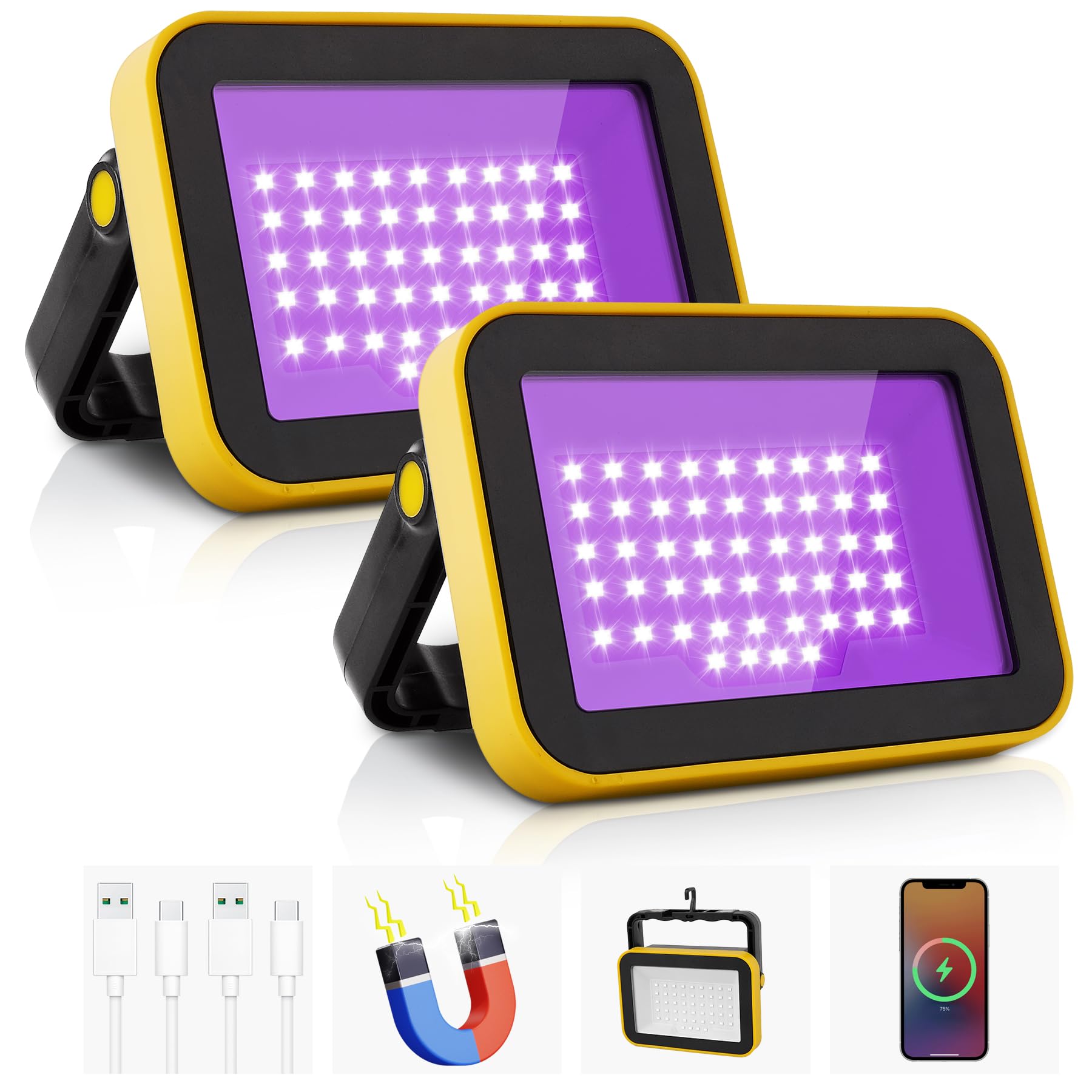 CREPOW rechargeable LED black light 2-pack for portable UV effects