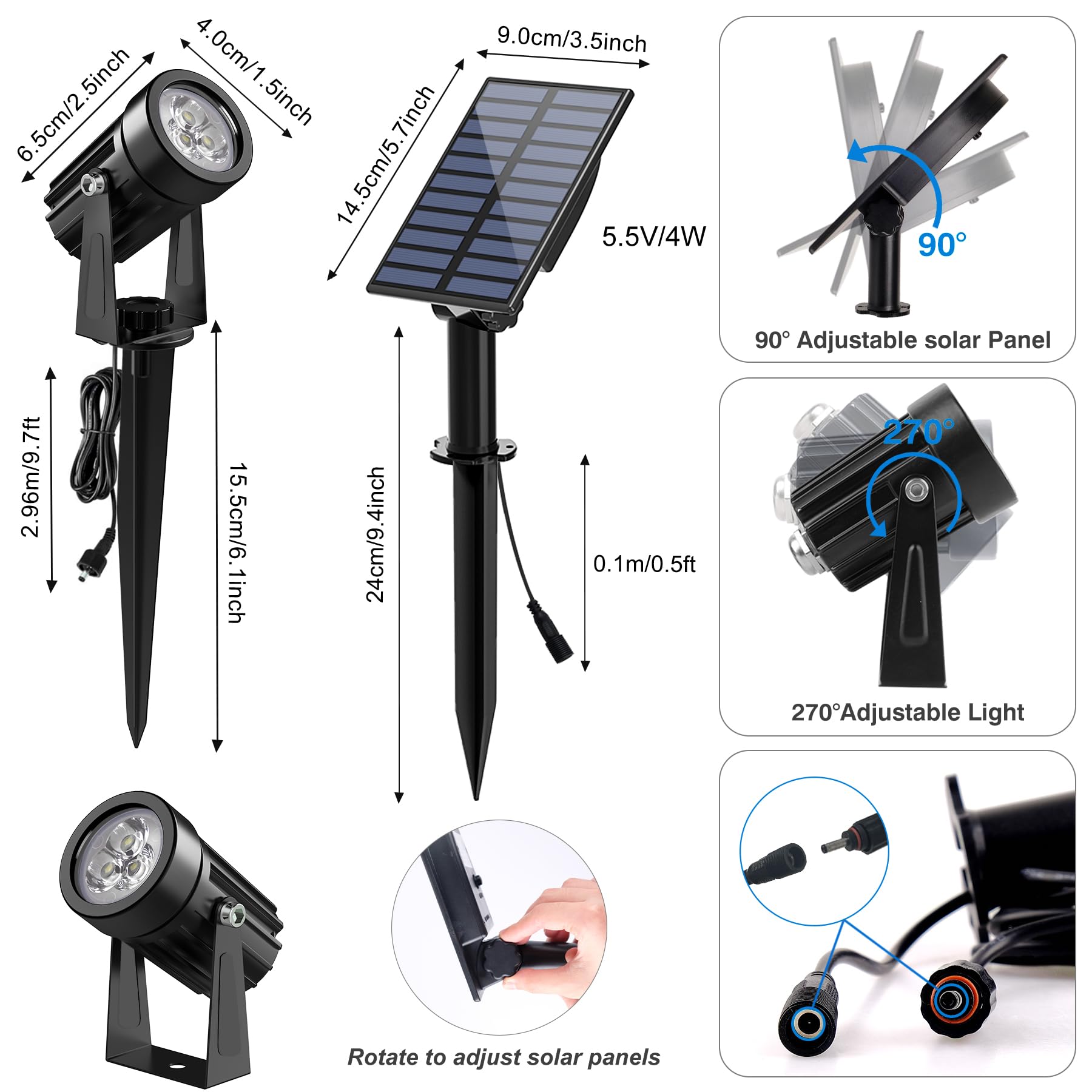 CREPOW solar panel to light 3 m cable connection