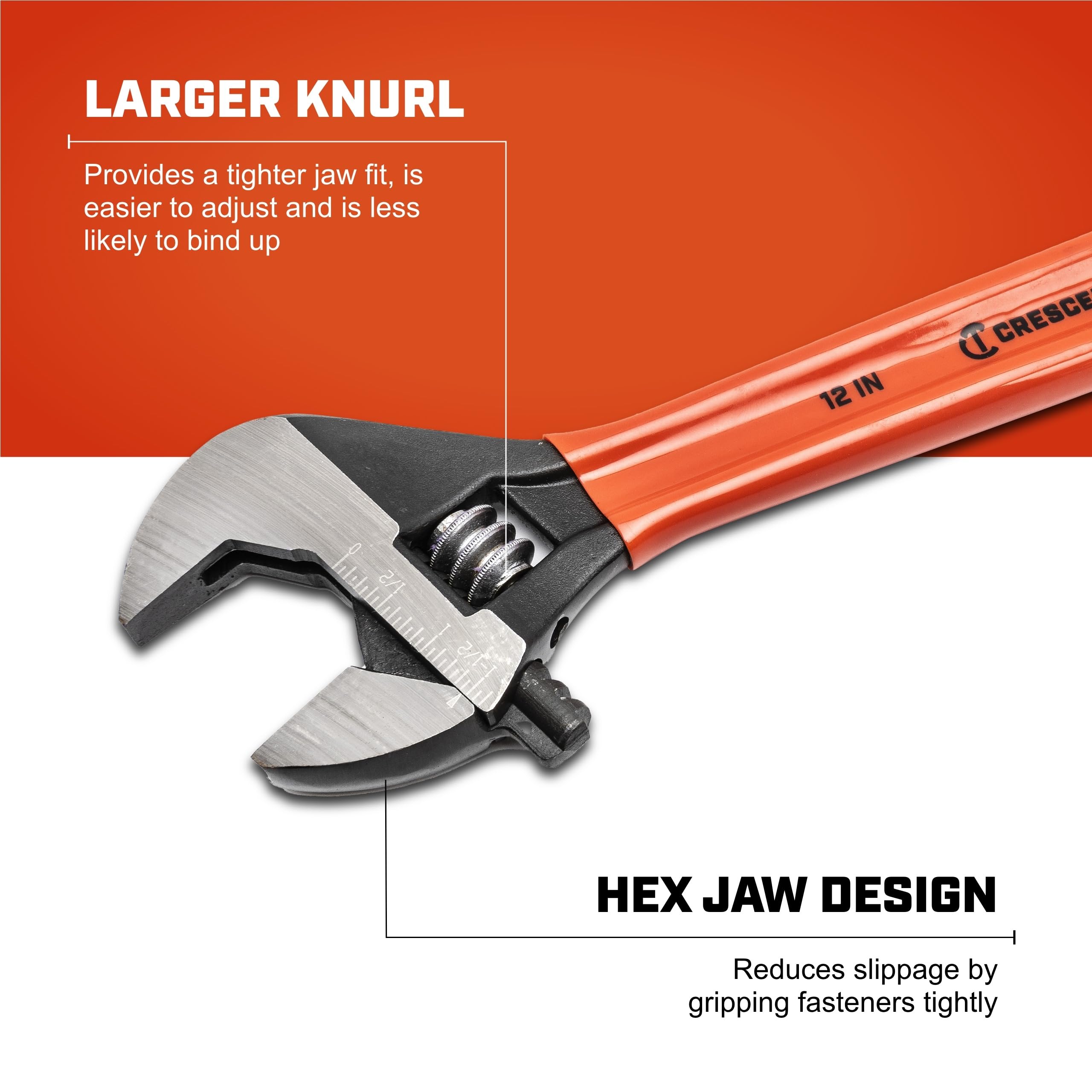 Crescent hex jaw grips fasteners securely for precise tightening