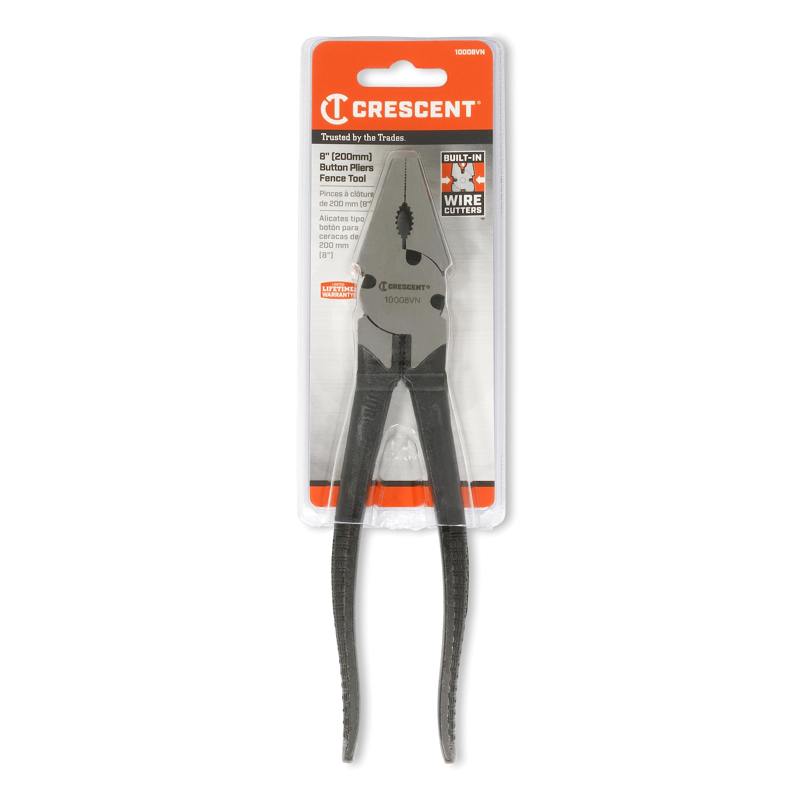 Crescent 8-inch Button Fence Pliers close-up for tough fence tasks.