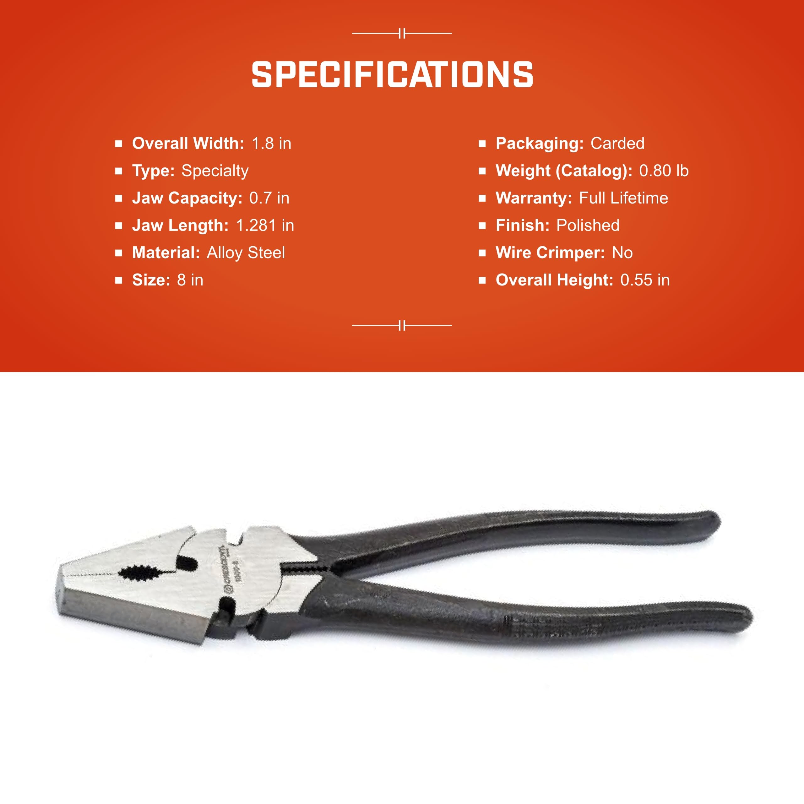 Crescent 8-inch Fence Pliers ergonomic handle for comfortable use.