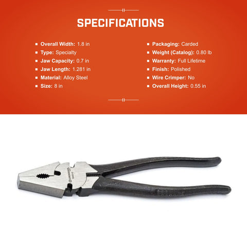 Crescent 8-inch Fence Pliers ergonomic handle for comfortable use.