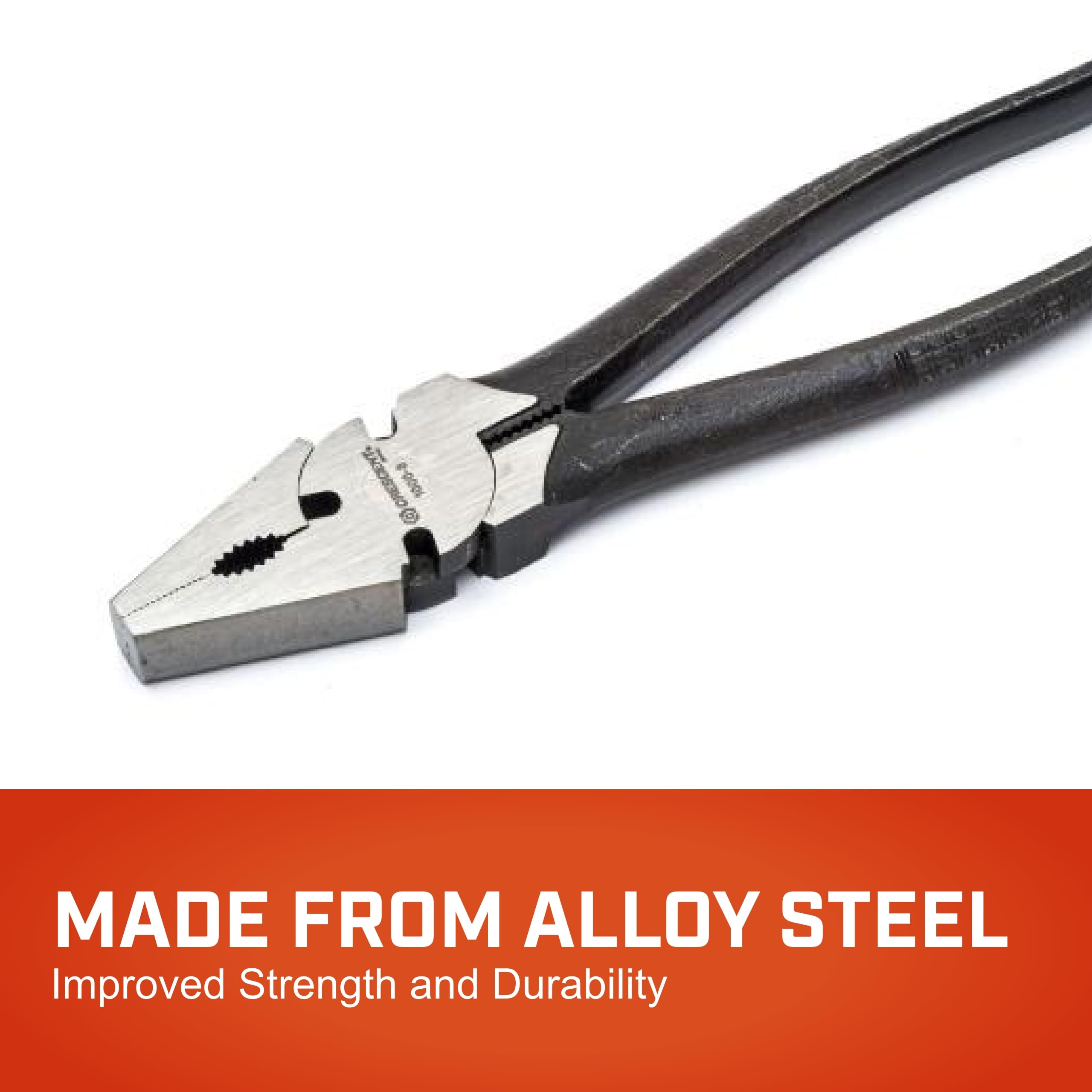 Crescent 8-inch Fence Pliers gripping wire securely during installation.