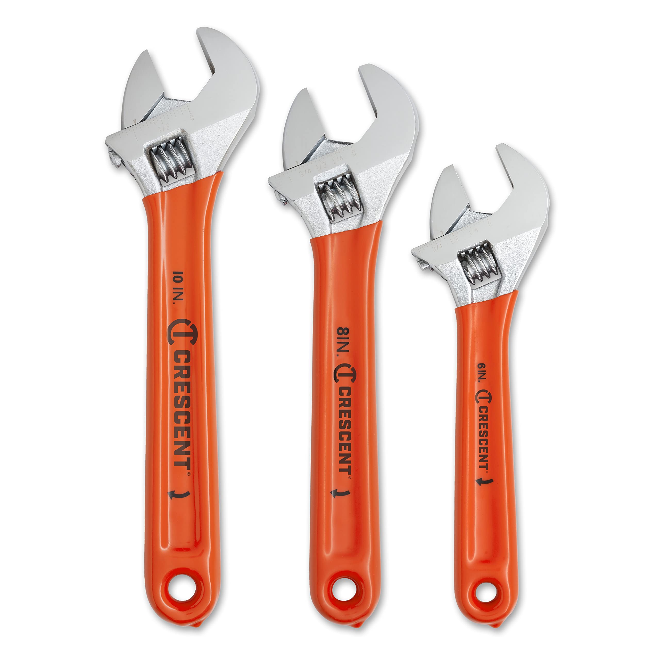 Crescent adjustable cushion grip wrench 10in delivers reach for larger fasteners.