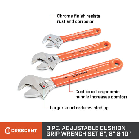 Crescent adjustable cushion grip wrench 8in suited for medium-fastener tasks.