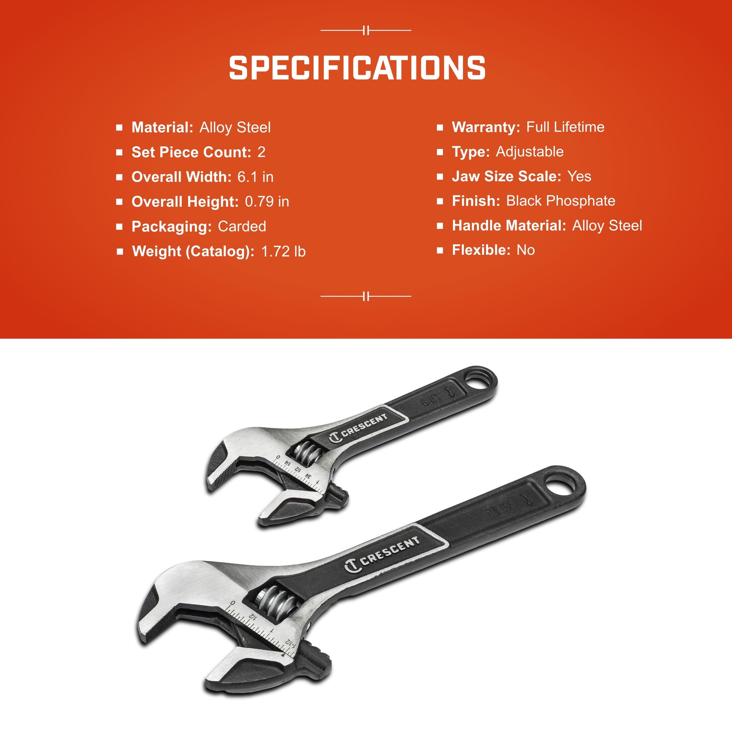 Crescent alloy steel build with rust-resistant finish for tough tasks.