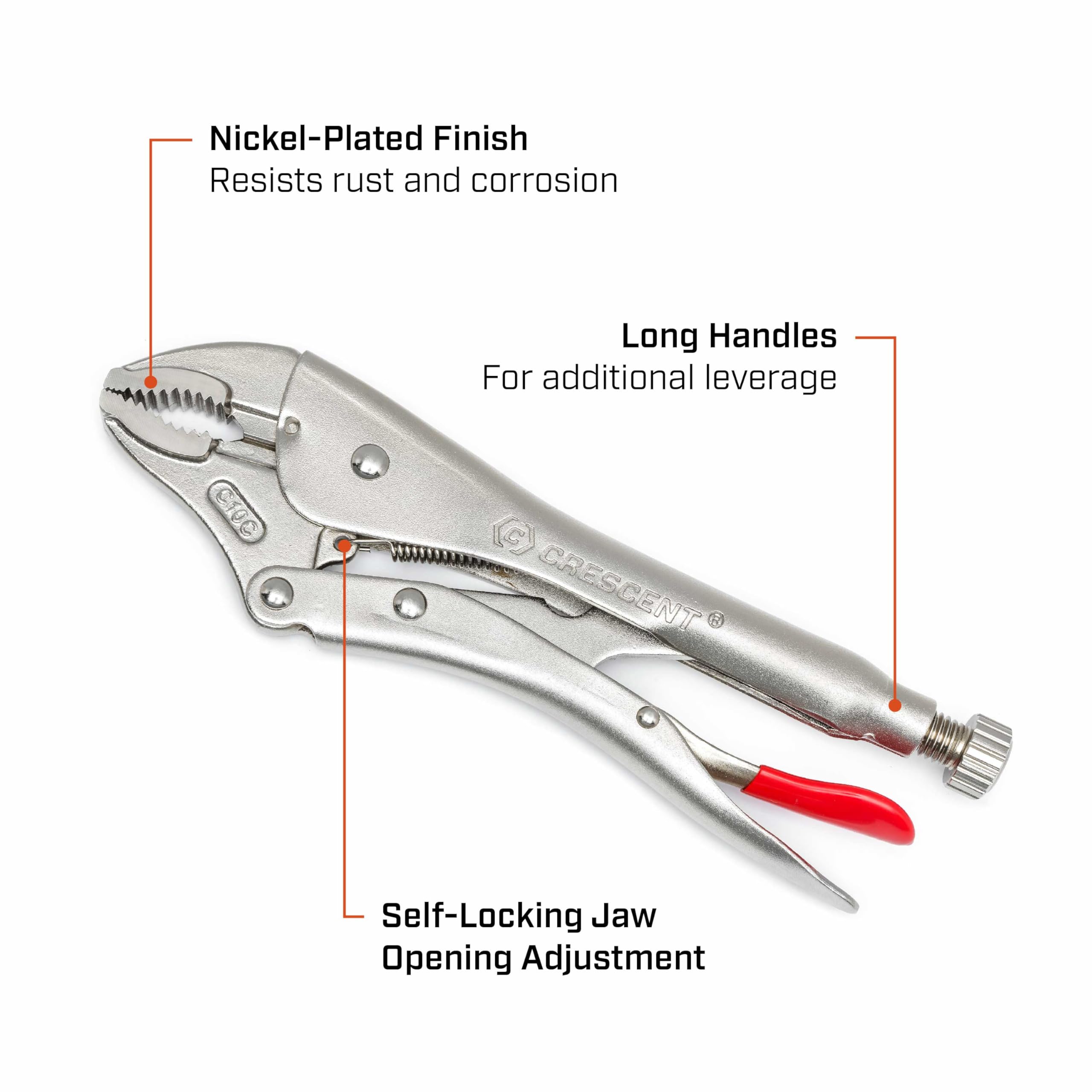 Crescent locking pliers with angled tooth pattern for a stronger hold