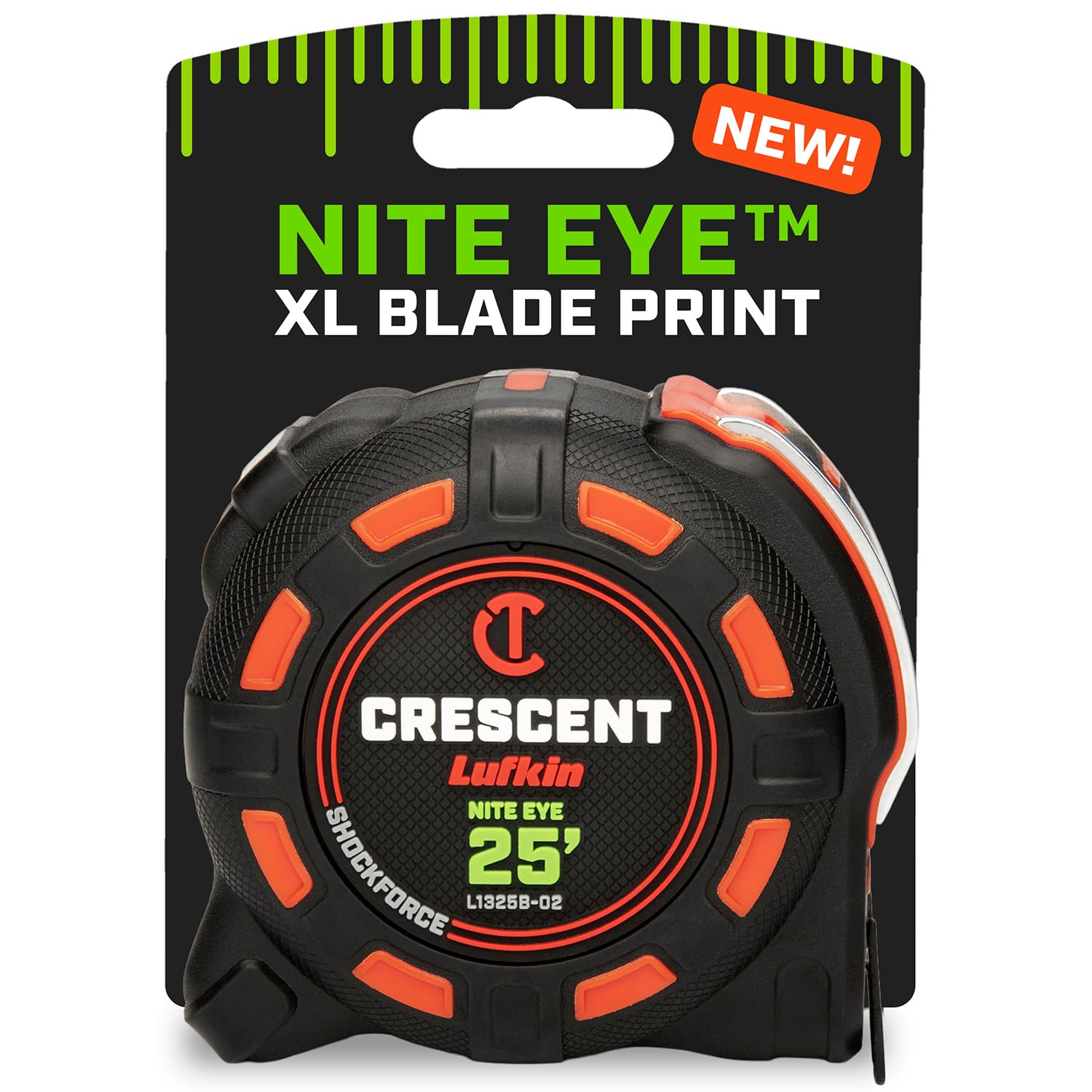 Crescent Lufkin SHOCKFORCE NITE EYE tape blade visibility for precise measurements in low light