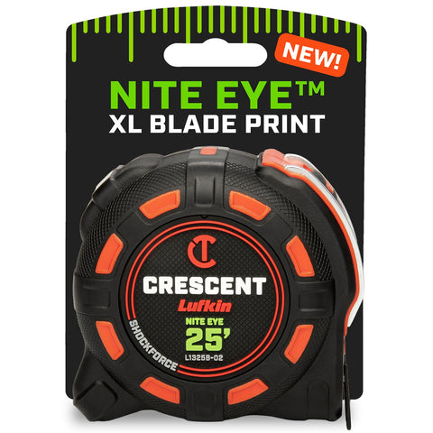 Crescent Lufkin SHOCKFORCE NITE EYE tape blade visibility for precise measurements in low light