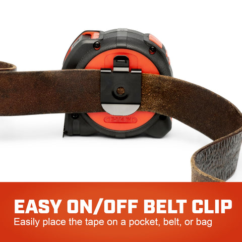 Crescent Lufkin SHOCKFORCE deep pocket belt clip secures tape when not in use