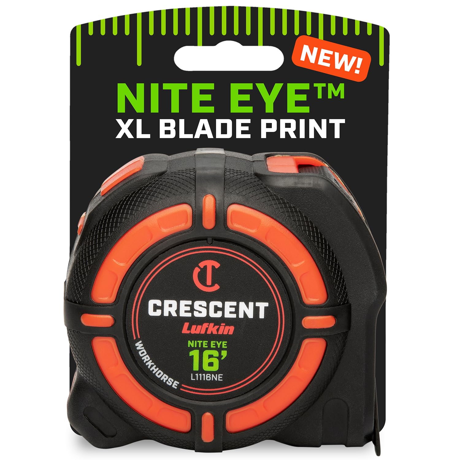 Crescent Lufkin Workhorse 16ft NITE EYE blade visible for quick readings in dim spaces