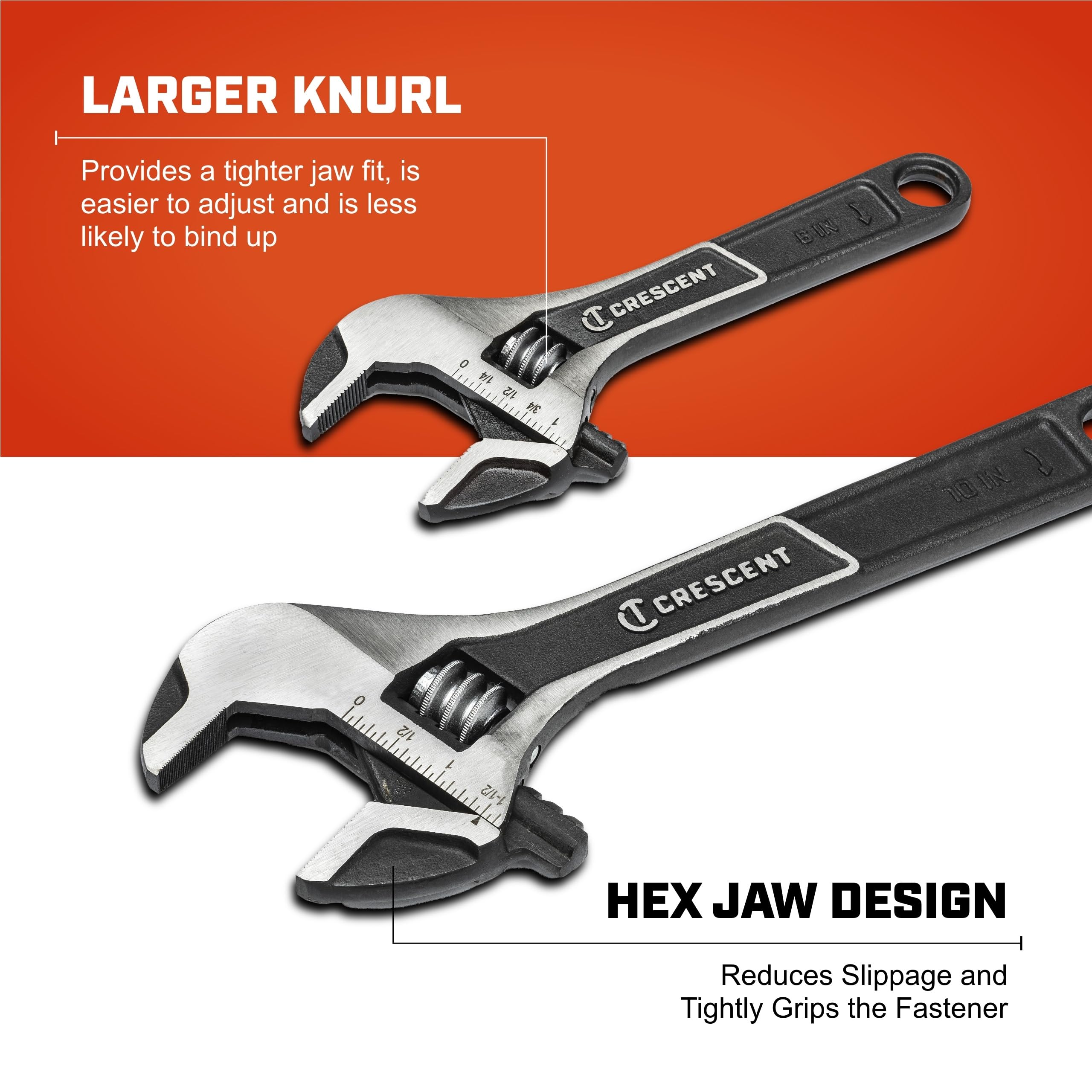 Crescent micro-serrations grip securely for high-torque applications.
