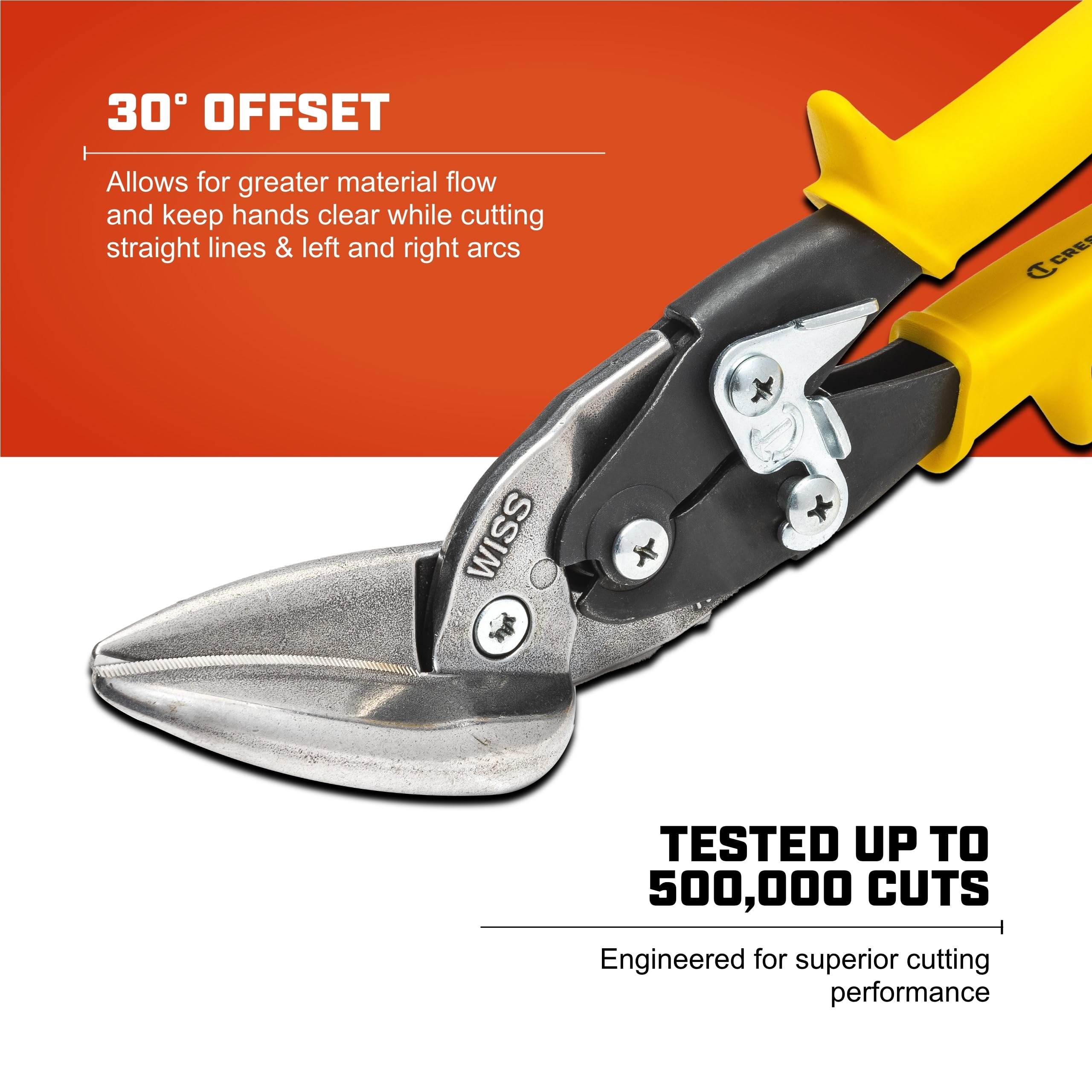 Crescent Wiss M8OS spring-action mechanism enables smooth feeding.
