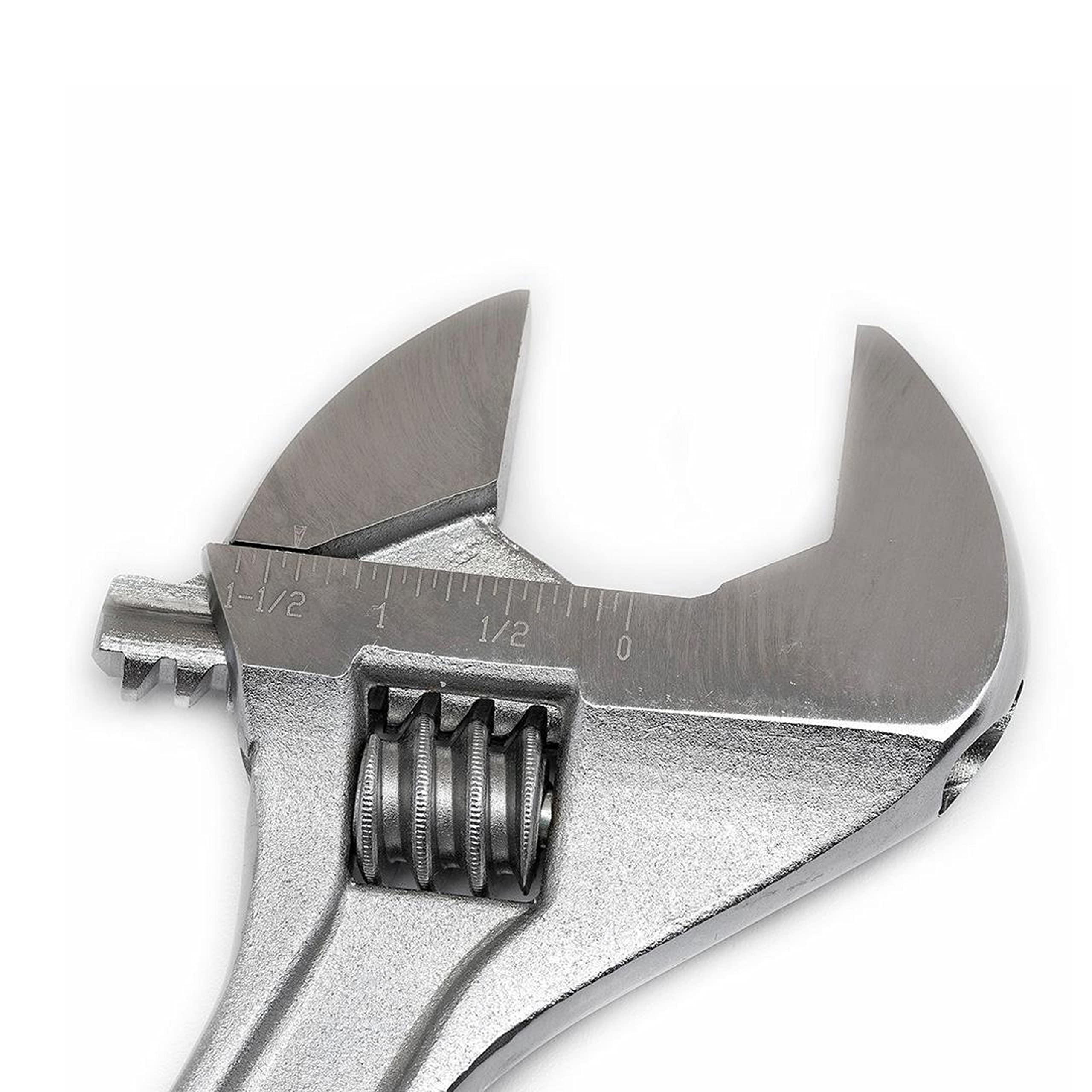Crescent wrench with hex jaw design to reduce slippage during grip
