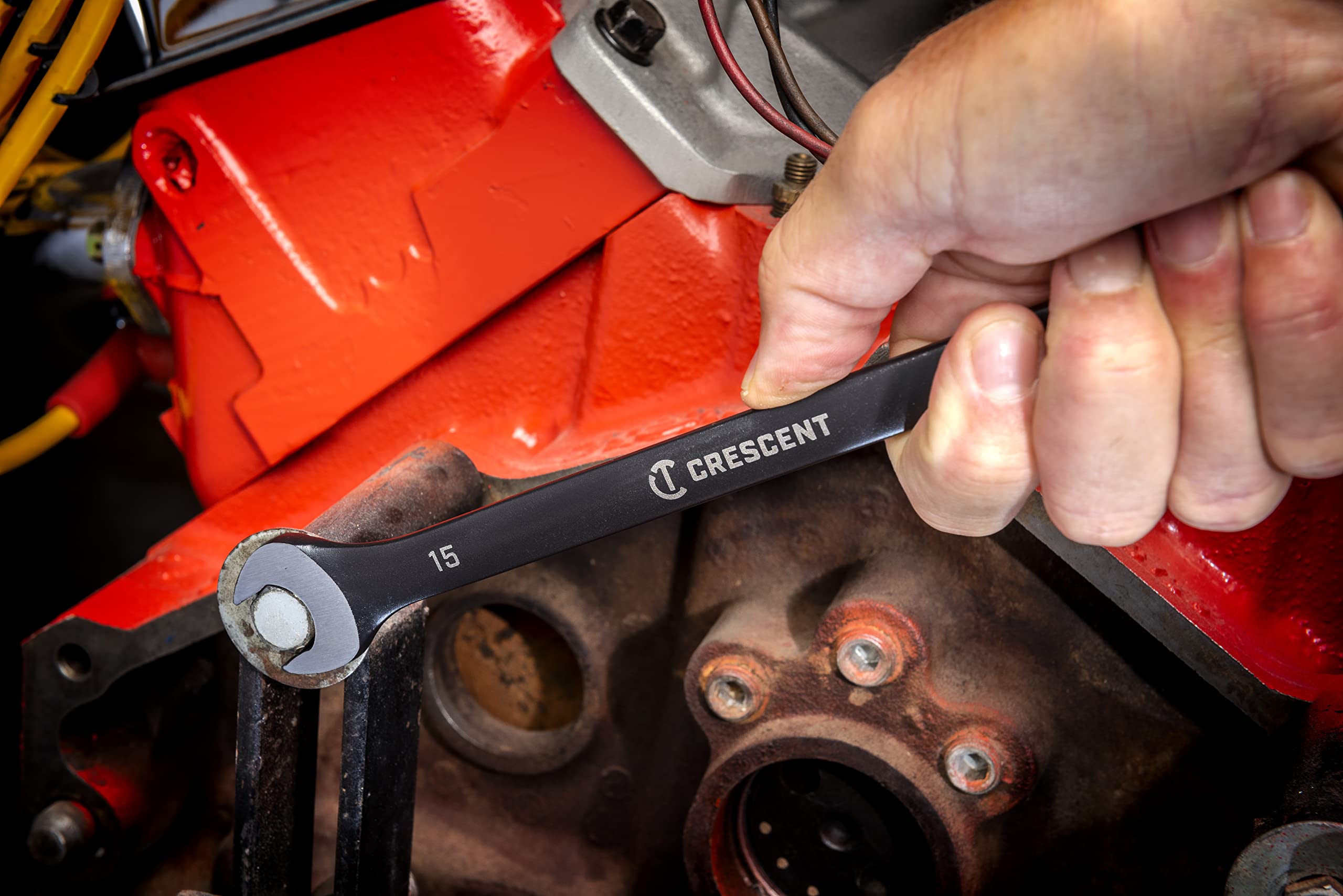 Crescent X10 15-degree offset provides knuckle clearance.