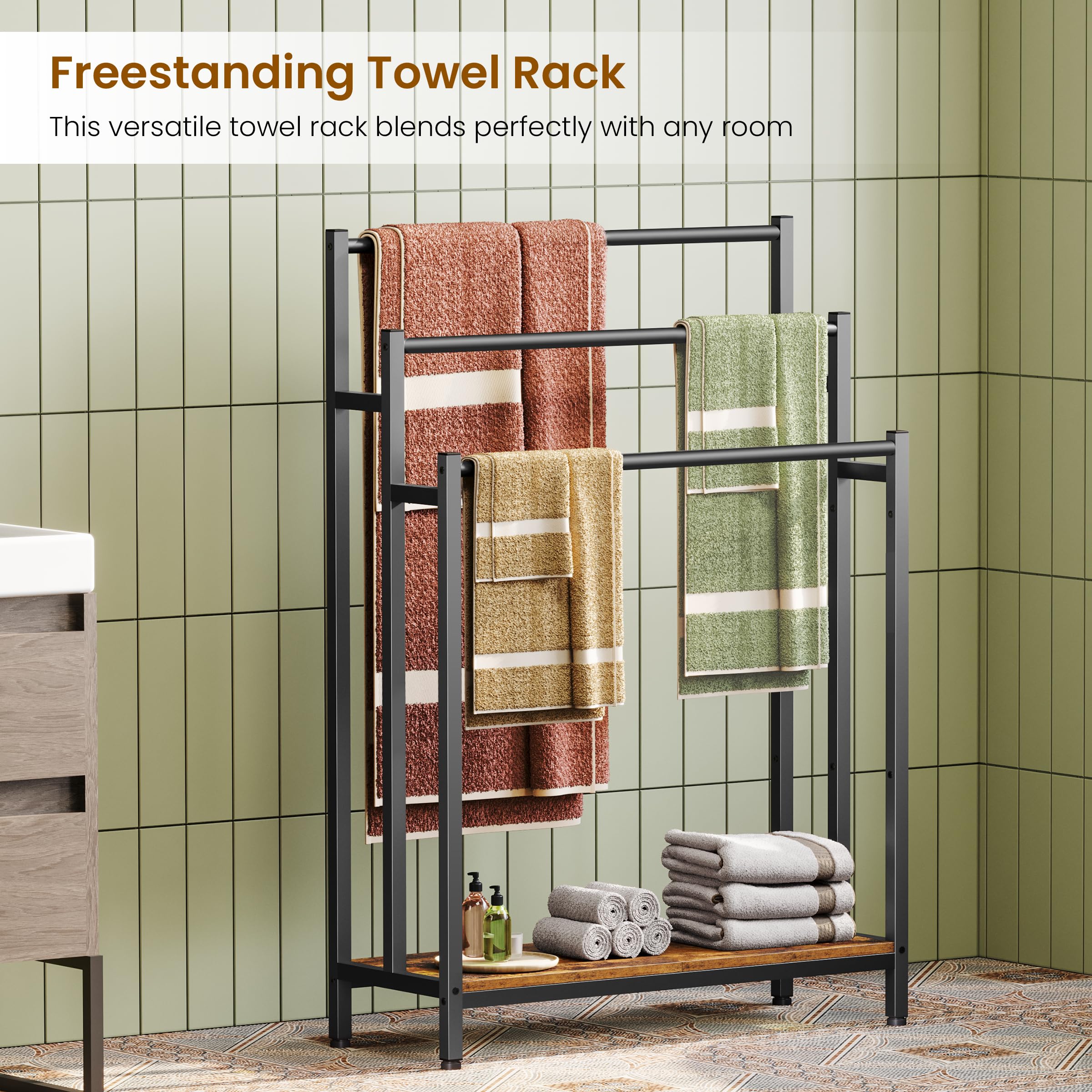 Creso hom 46in towel rack stand rustic finish with brown and black tones