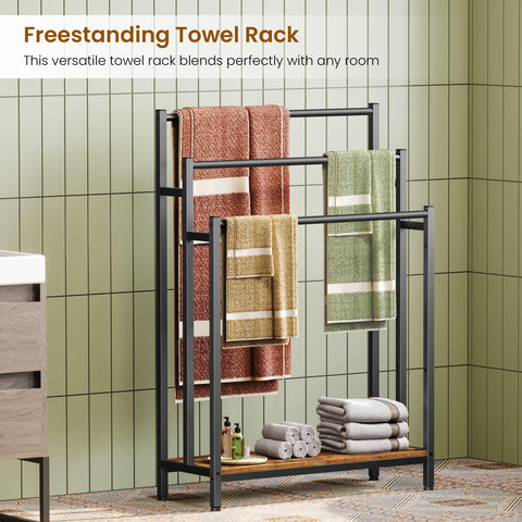 Creso hom 46in towel rack stand rustic finish with brown and black tones