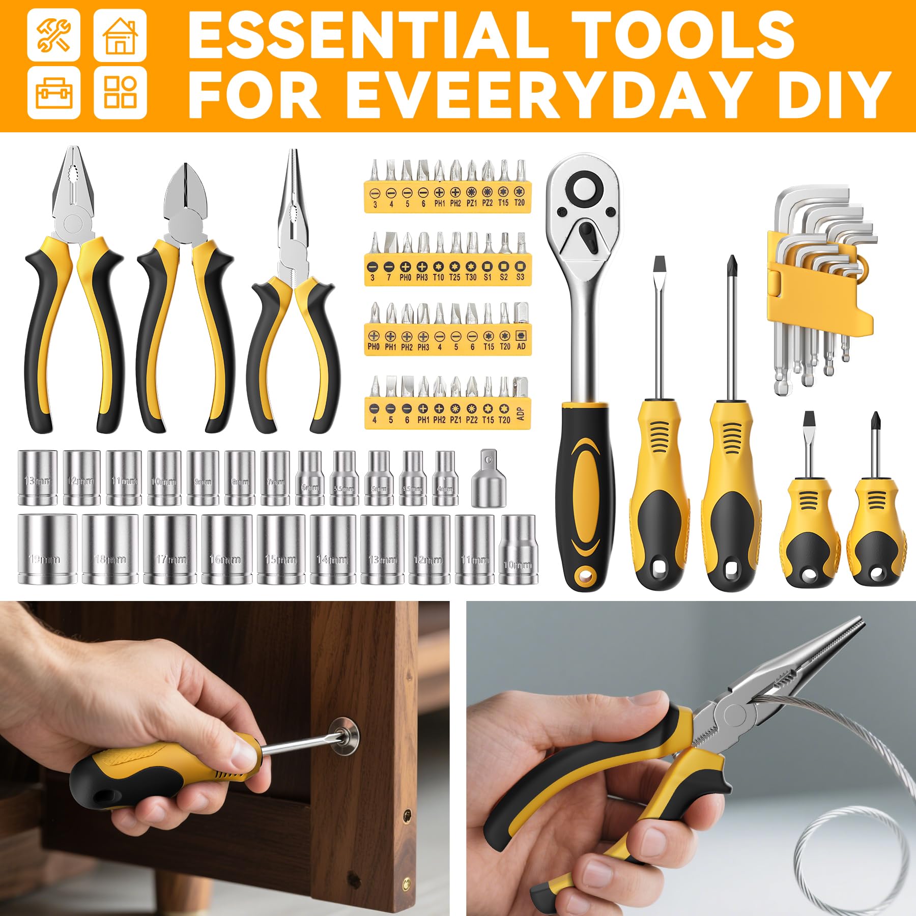 CRESOLVIA ratchet wrench with sockets for auto maintenance
