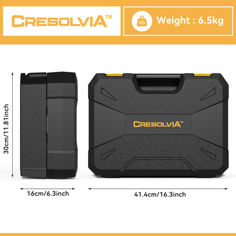 CRESOLVIA socket and wrench range arranged for easy 1/4 and 3/8 inch usage.