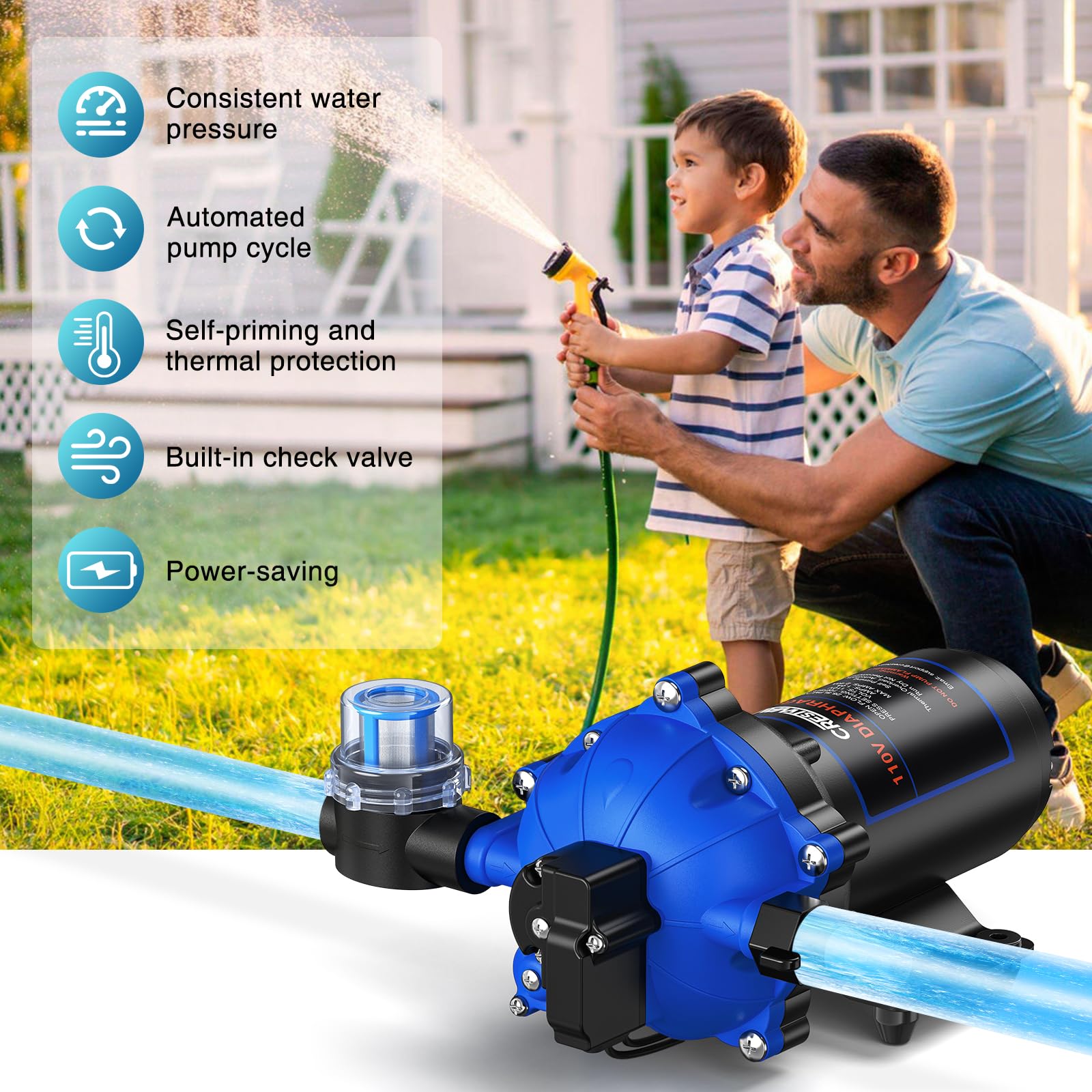 CrestWave quiet operation under 65 dB minimizes noise during water transfers.