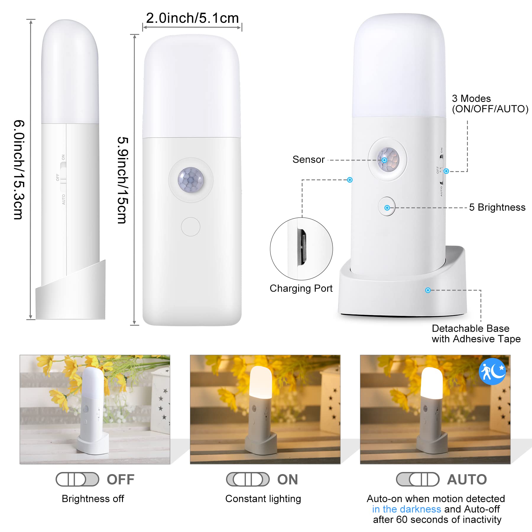 CREWEEL bedroom night light automatically activates on motion for convenience