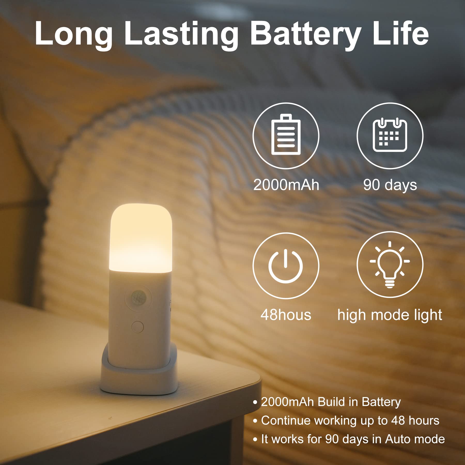 CREWEEL rechargeable night light with 2000mAh battery for long use