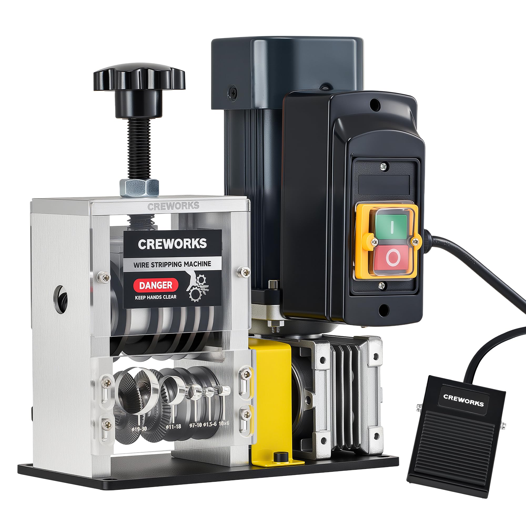 CREWORKS 180W automatic wire stripper front view for quick insulation removal.