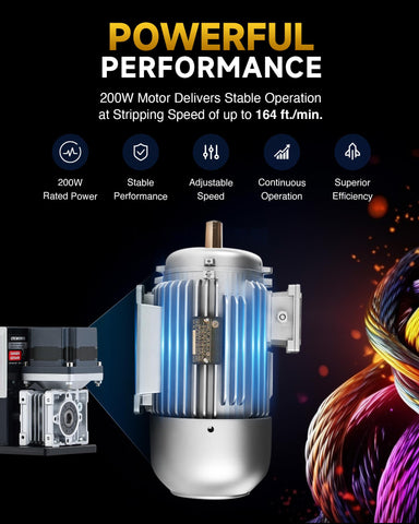 Close-up of CREWORKS 200W motor shows powerful stripping capability.
