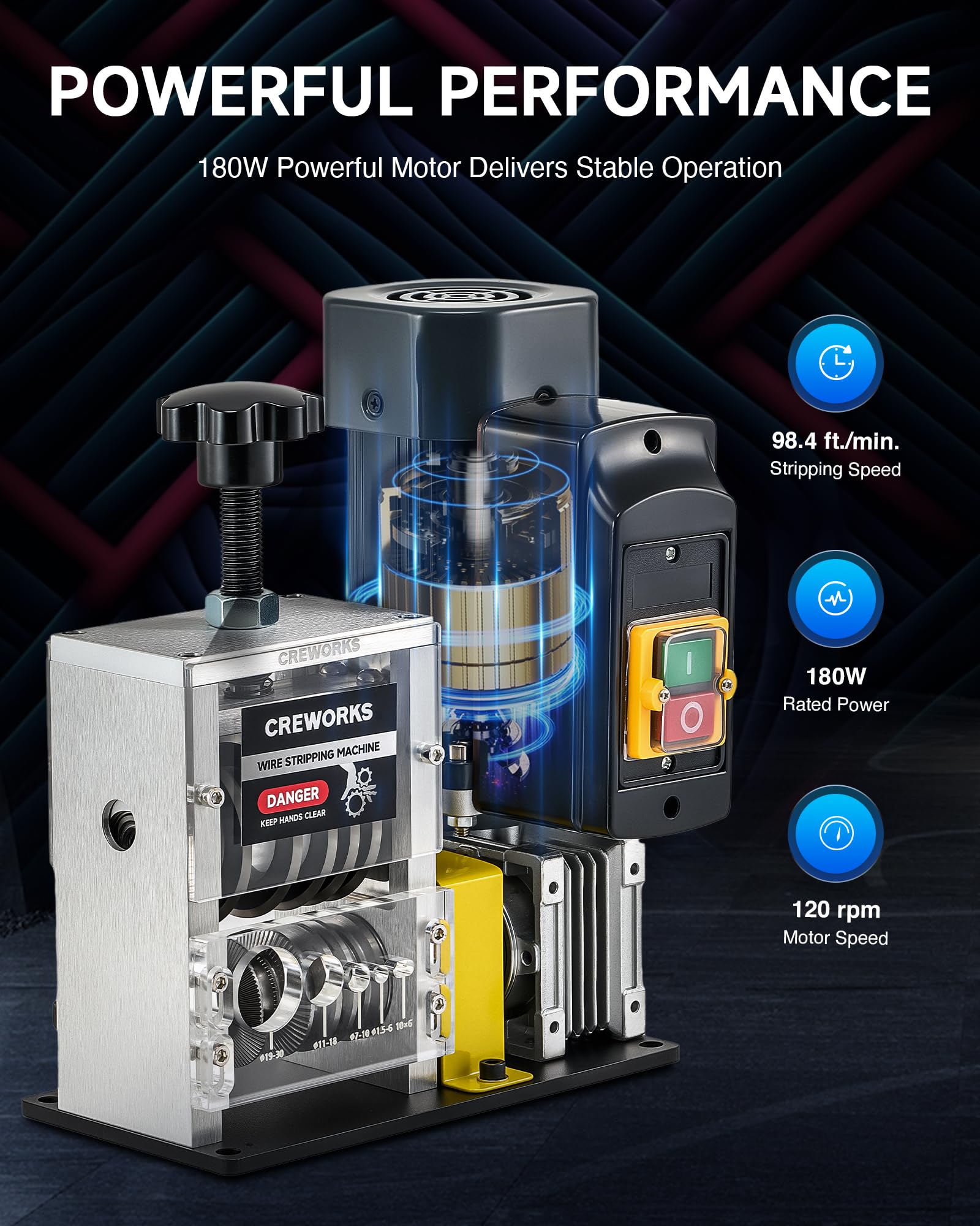 CREWORKS automatic stripper side controls highlight precise blade height and settings.
