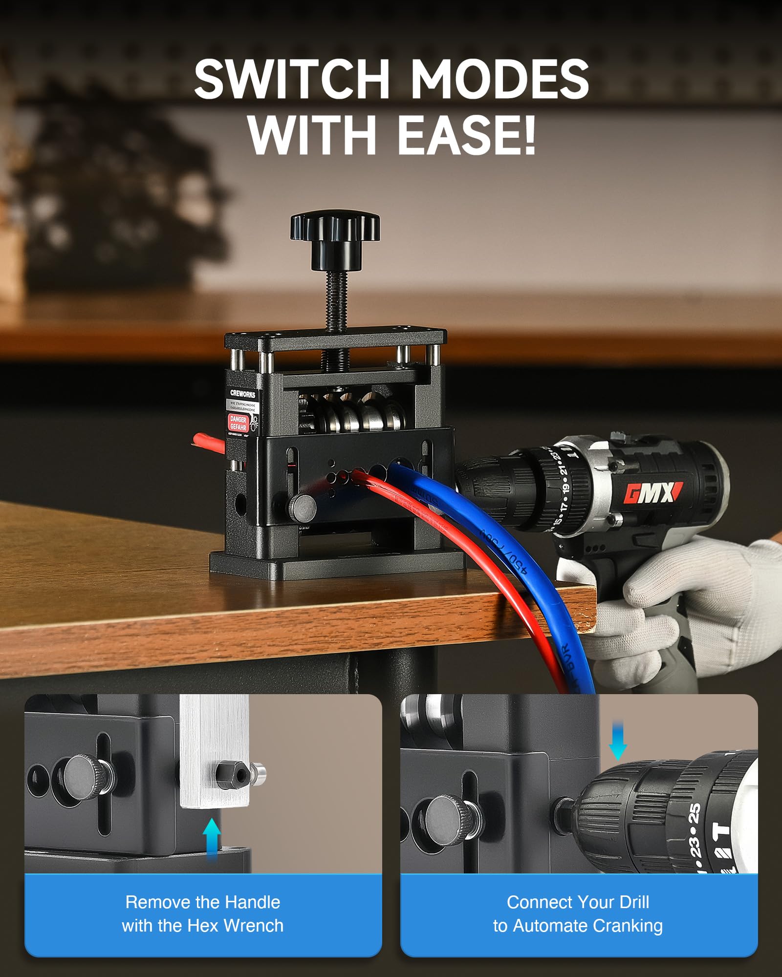 CREWORKS capacity up to 0.67 inches for thick wires