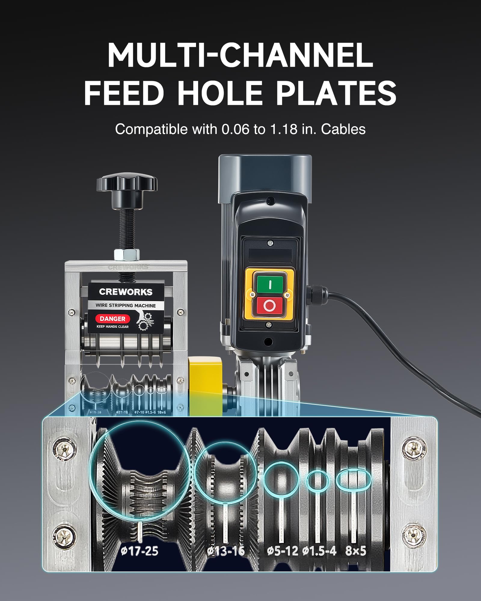 CREWORKS foot pedal switch offers hands-free operation for steady workflow.