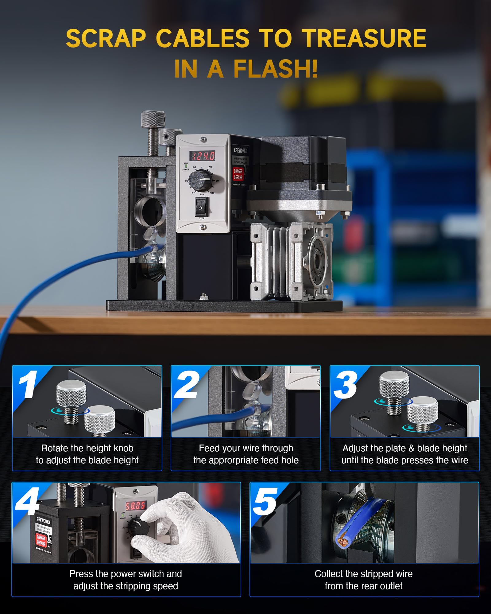 On-site use demonstrating portability and quick scrap wire processing.