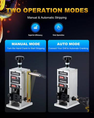 CREWORKS wire stripper holes setup demonstrates sizing from 0.06-1 inch