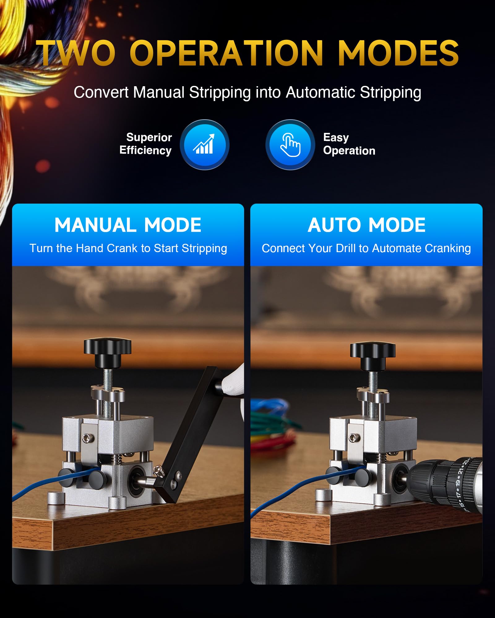 CREWORKS wire stripper machine drill-compatible setup for efficient stripping