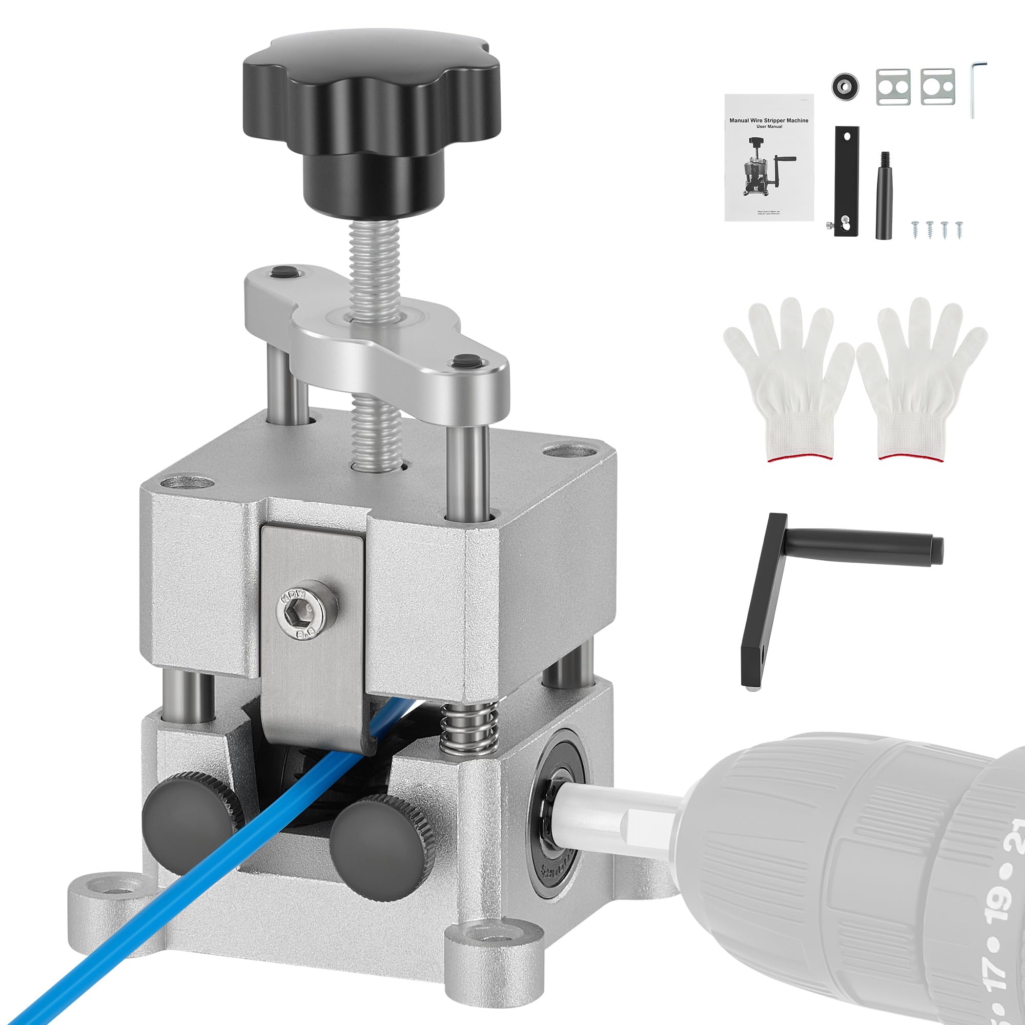CREWORKS wire stripper machine hand crank in action for quick insulation removal
