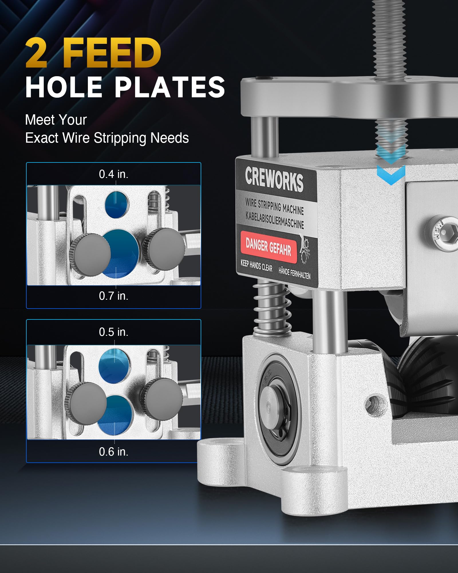 CREWORKS wire stripper two-feed-holes design fits multiple wire sizes