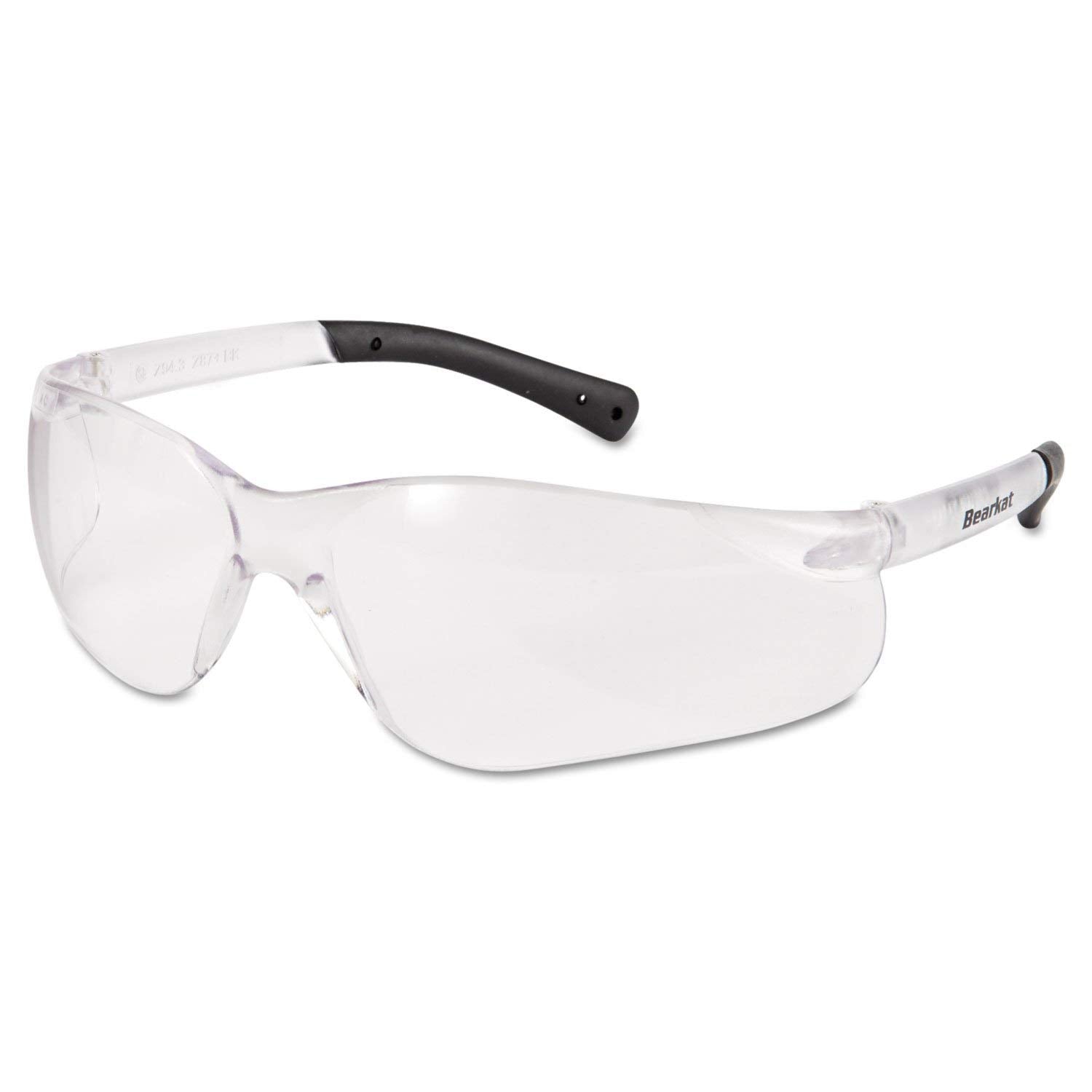 Crews BearKat safety glasses with clear frame offer unobstructed vision and anti-fog protection.