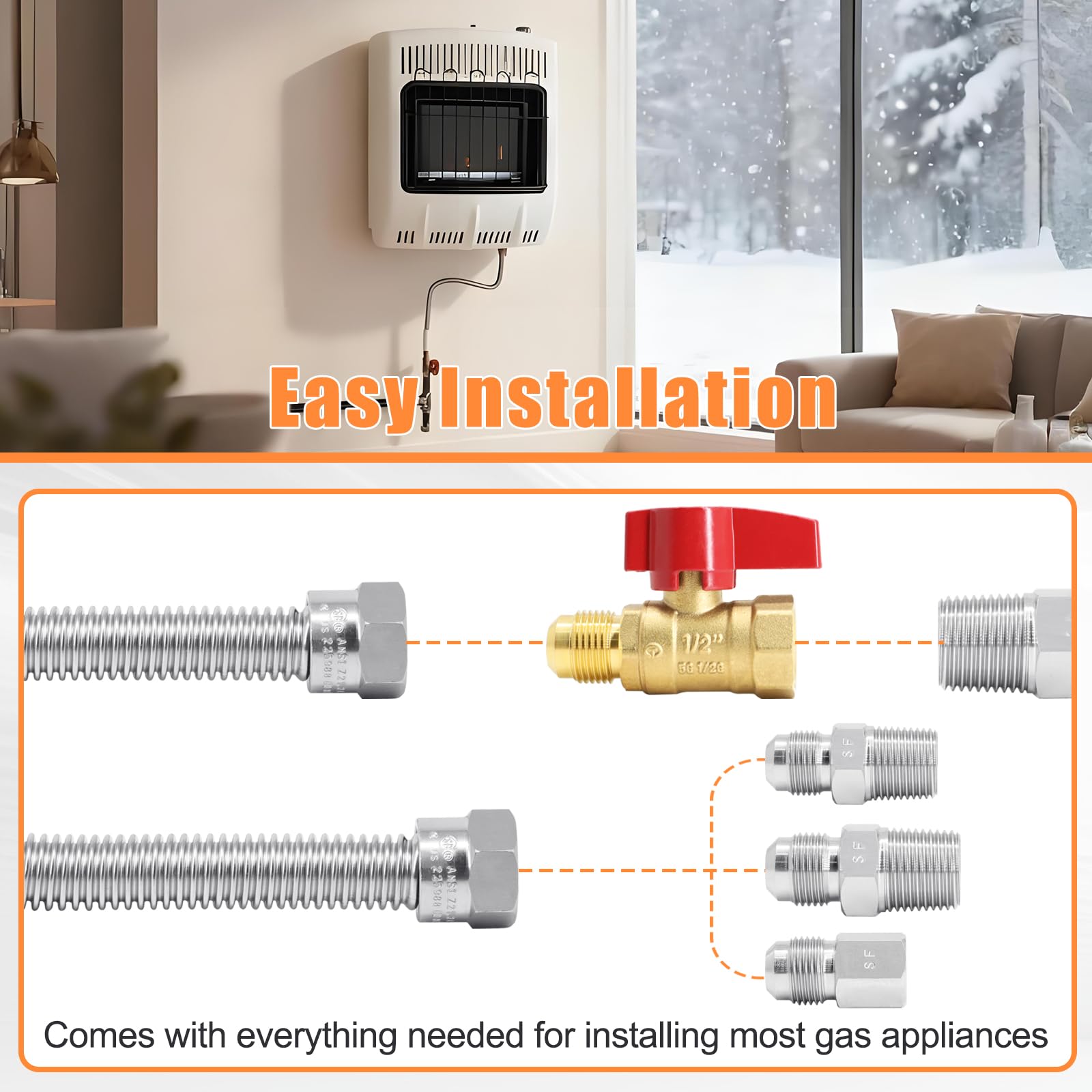 Criditpid 12in male flare x 38in male pipe coupling for flexible setups.