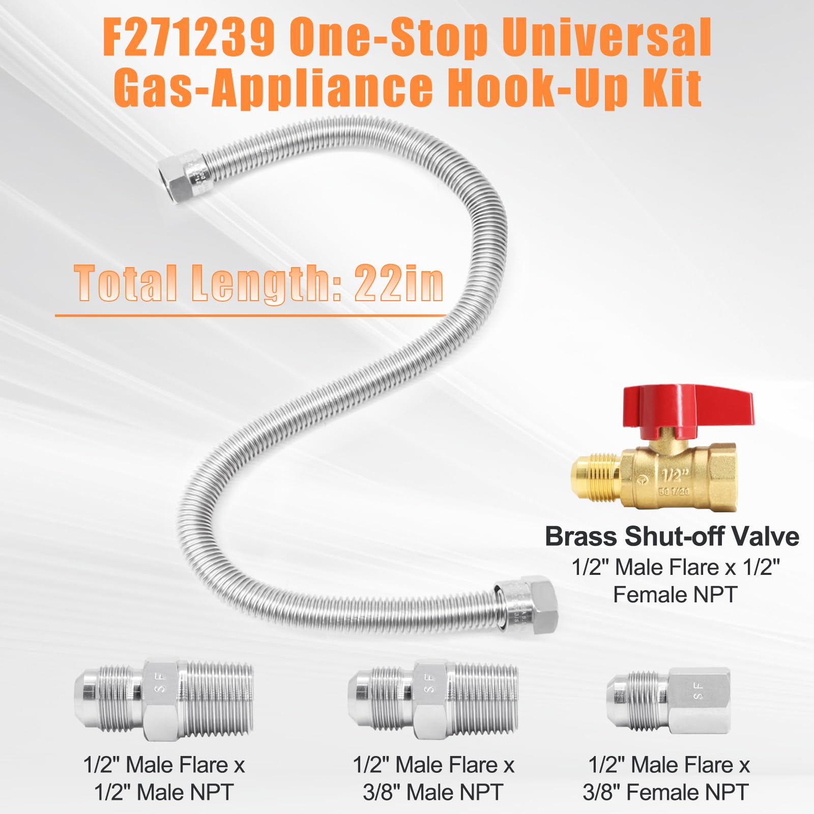 Criditpid 22in stainless steel flex gas line offers flexible routing.