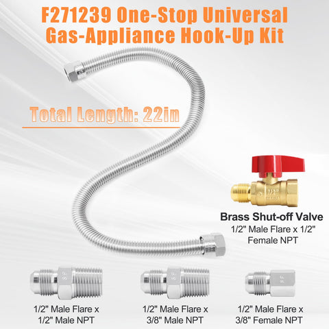Criditpid 22in stainless steel flex gas line offers flexible routing.